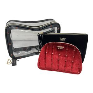 Victorias Secret Makeup Bag‎ Set Velvet Cosmetic Pouches Clear Travel Case Glam